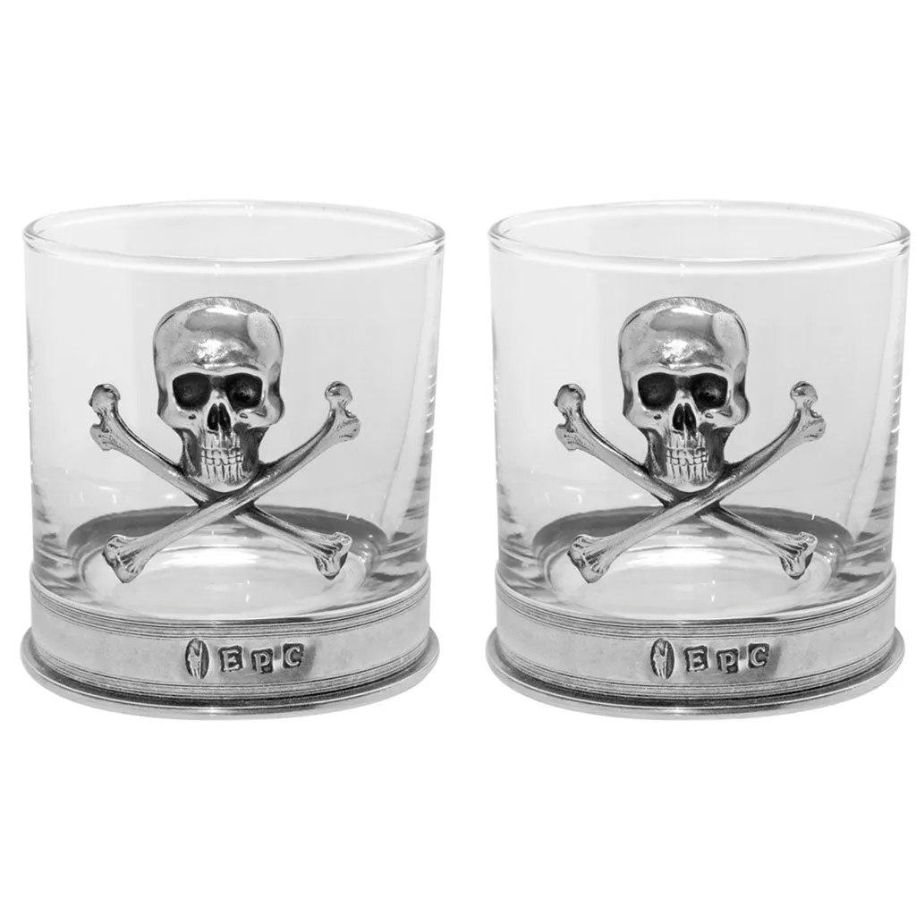 11oz Poison Skull and Cross Bones Pewter Rum or Whisky Glass Tumbler Set of 2