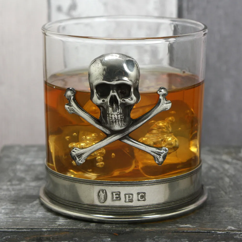 11oz Poison Skull and Cross Bones Pewter Rum or Whisky Glass Tumbler Set of 2