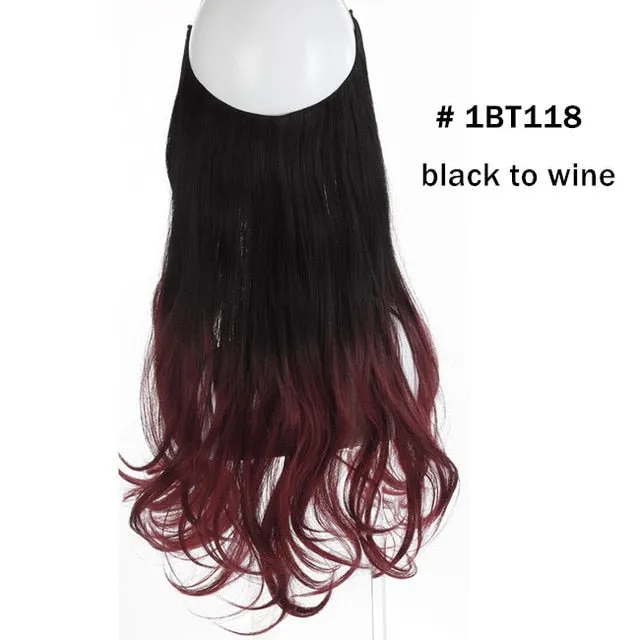 12‘’ 14" 16" 18" Wave Halo Hair Extensions Invisible Ombre Balayage Synthetic Natural Flip Hidden Secret Wire Crown Grey Pink