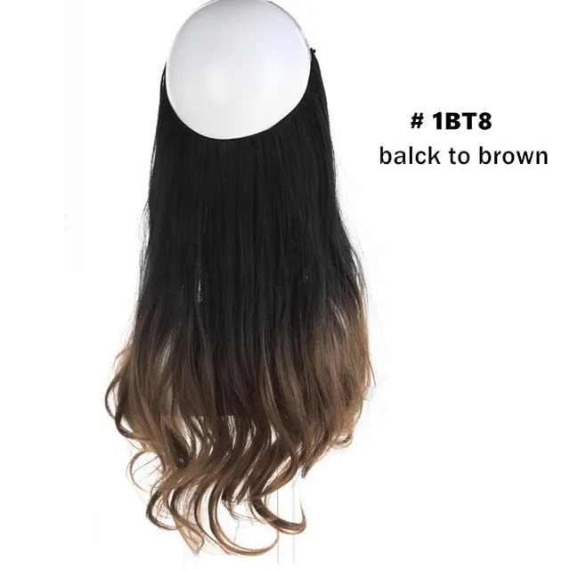 12‘’ 14" 16" 18" Wave Halo Hair Extensions Invisible Ombre Balayage Synthetic Natural Flip Hidden Secret Wire Crown Grey Pink