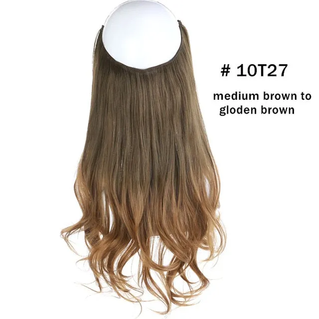 12‘’ 14" 16" 18" Wave Halo Hair Extensions Invisible Ombre Balayage Synthetic Natural Flip Hidden Secret Wire Crown Grey Pink