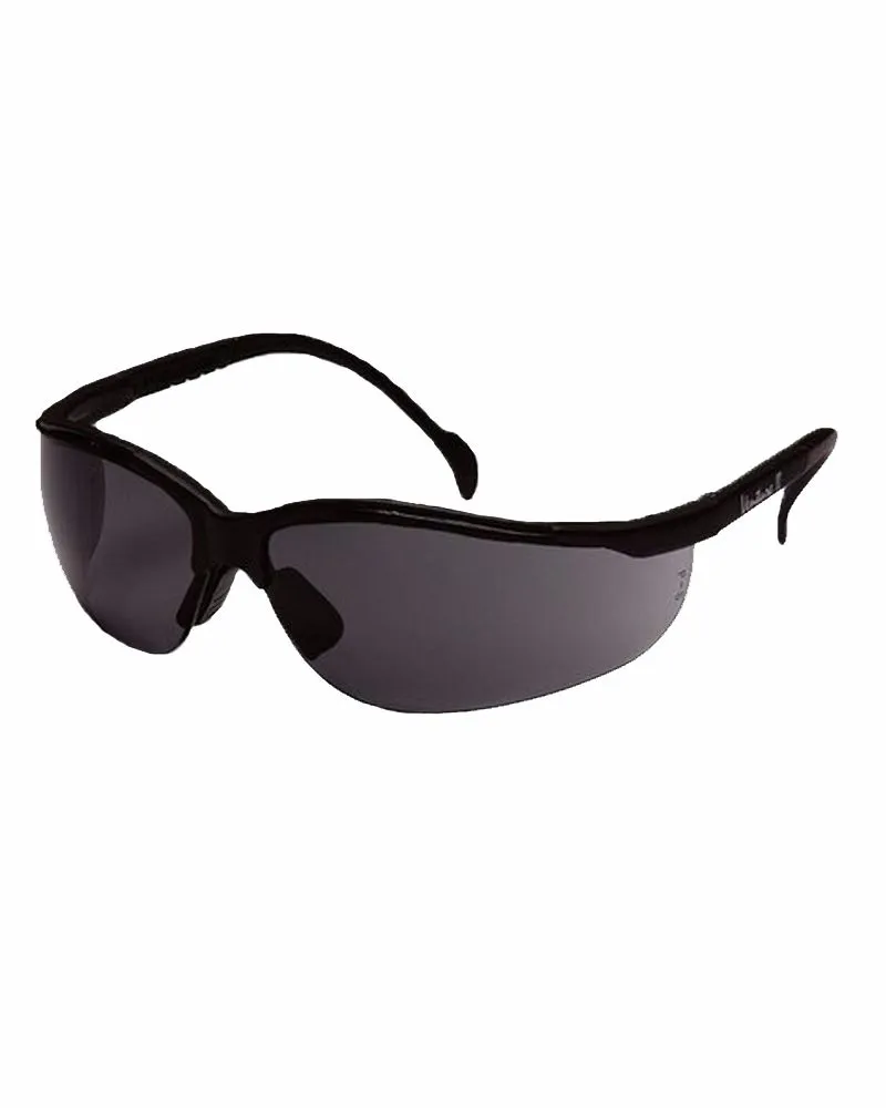 (12/Case) Venture 2 Black Frame Safety Glasses - Smoke Lens