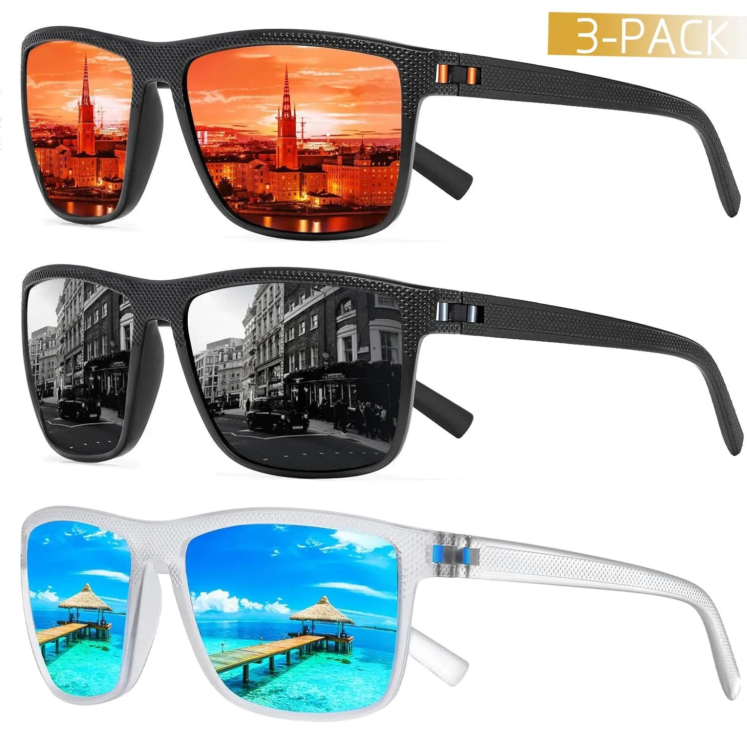 3PCS Square Polarized Sunglasses