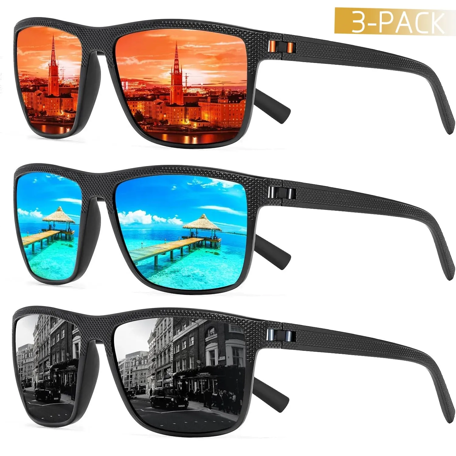 3PCS Square Polarized Sunglasses