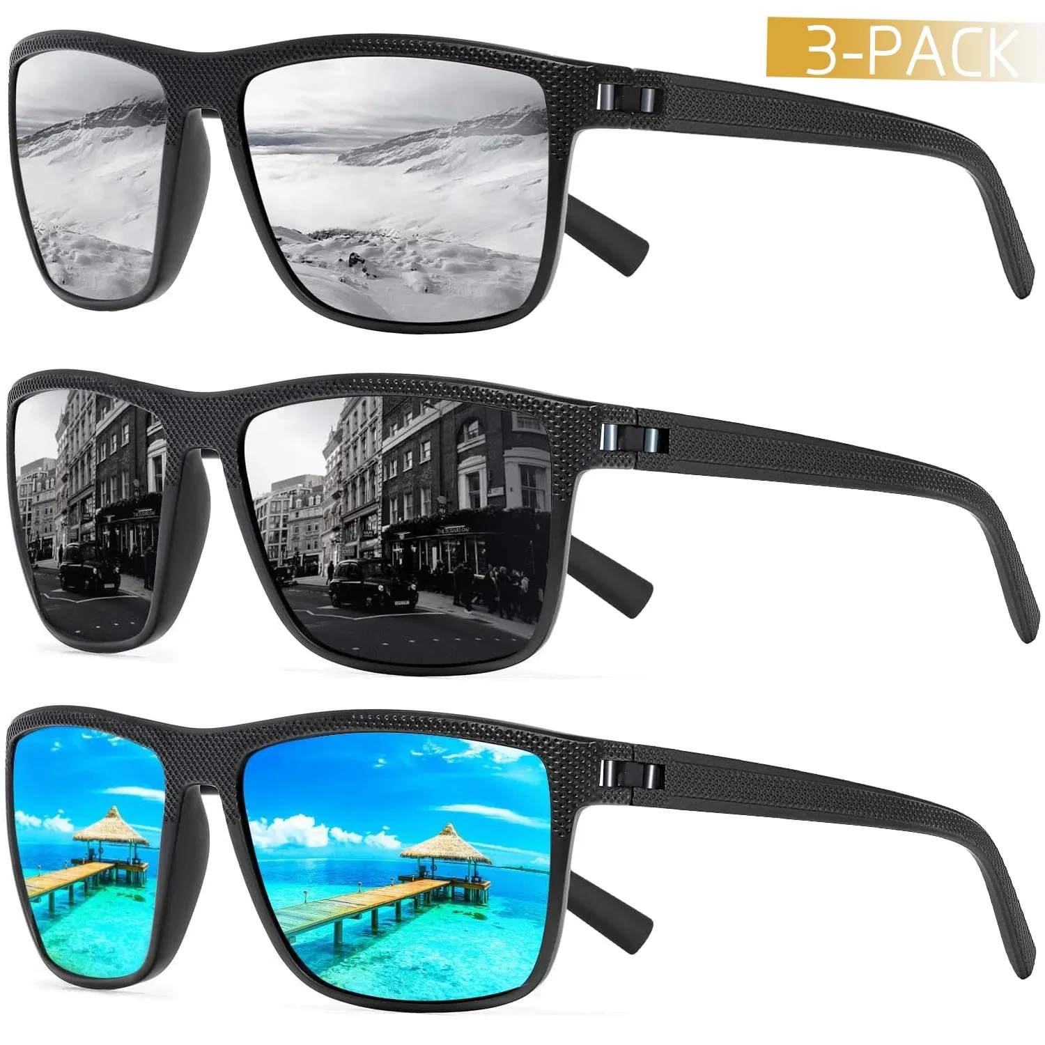 3PCS Square Polarized Sunglasses