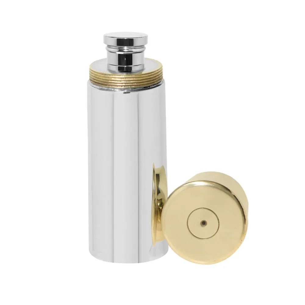 4oz Pewter Shotgun Cartridge Hip Flask with Brass Lid