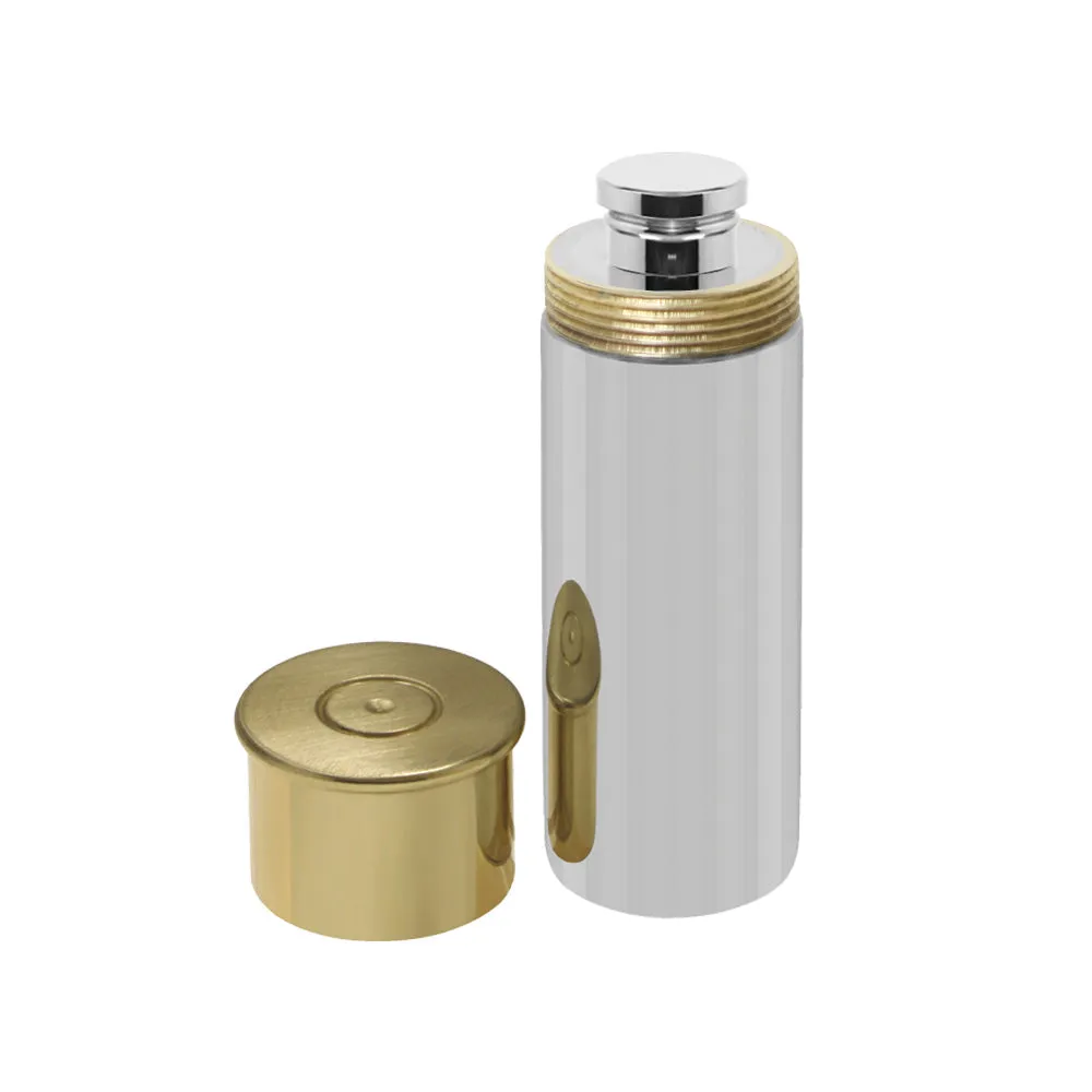 4oz Pewter Shotgun Cartridge Hip Flask with Brass Lid