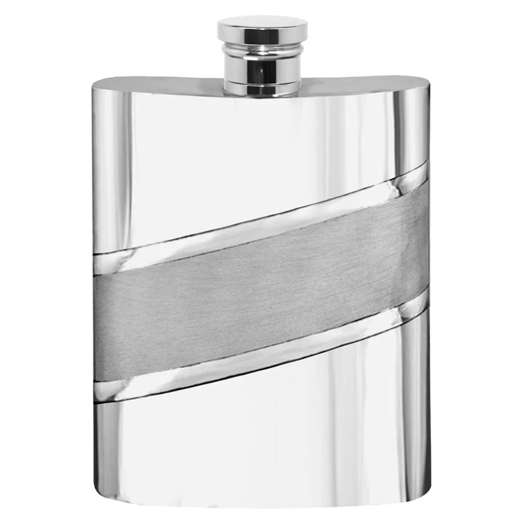 6oz Pewter Hip Flask with Diagonal Satin Band