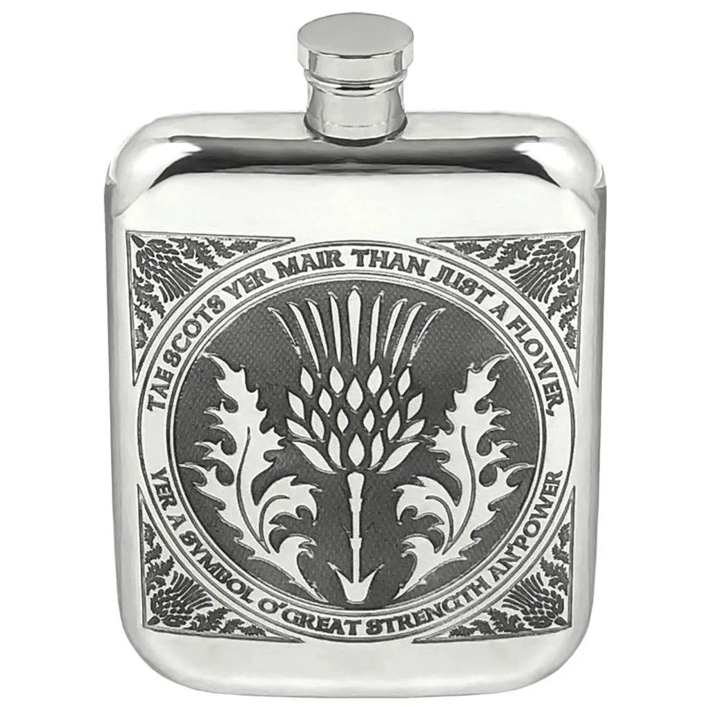 6oz Tae A Thistle Robbie Burns Scottish Pewter Hip Flask