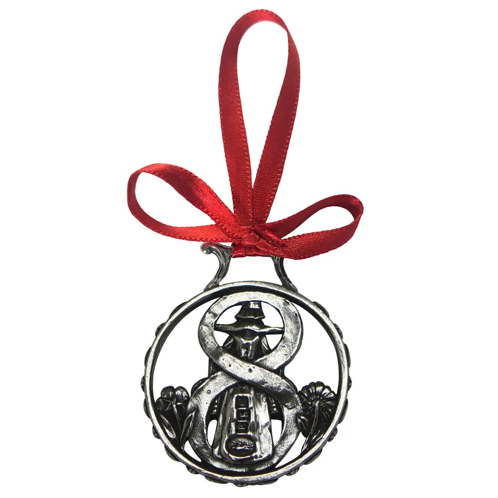 8th Day Of Christmas Tree Pewter Ornament Bauble Decoration