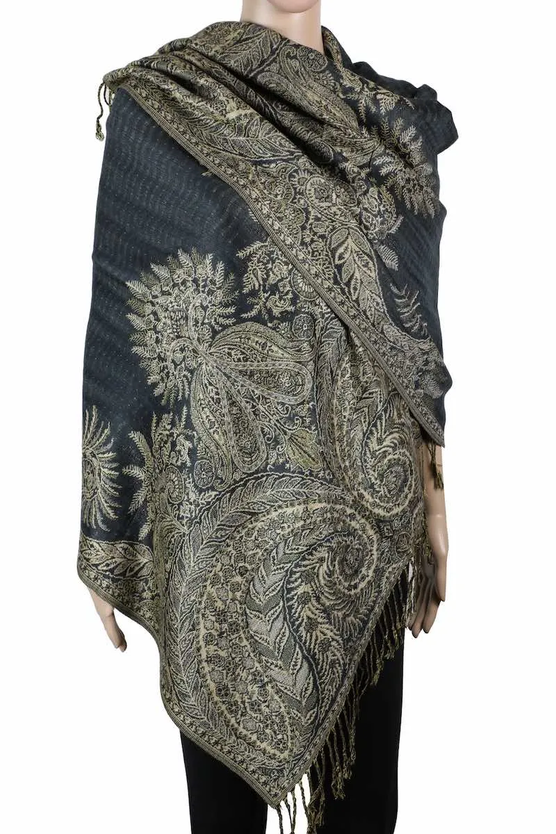 Achillea Double Layered Big Paisley Pashmina Shawl Wrap Scarf