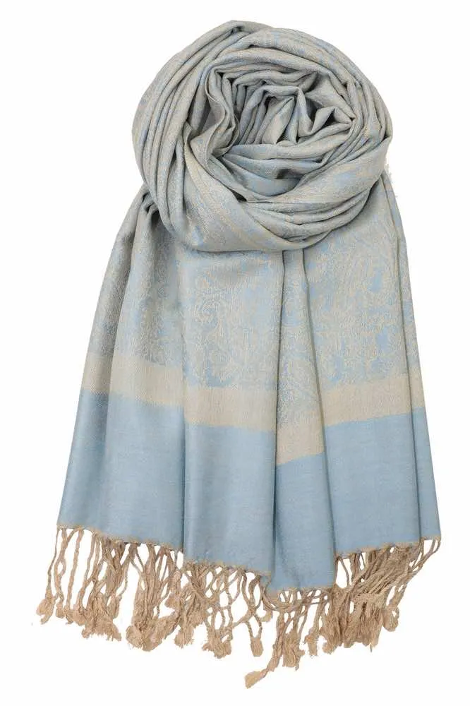 Achillea Light Blue Tan Jacquard Pashmina Scarf