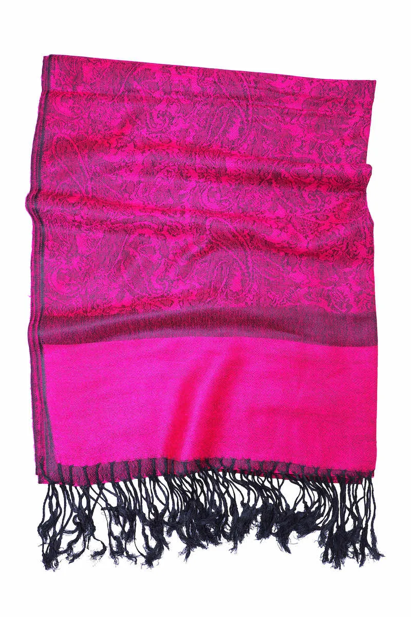 Achillea Magenta Black Jacquard Pashmina Scarf