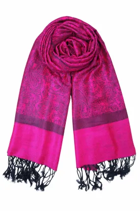 Achillea Magenta Black Jacquard Pashmina Scarf