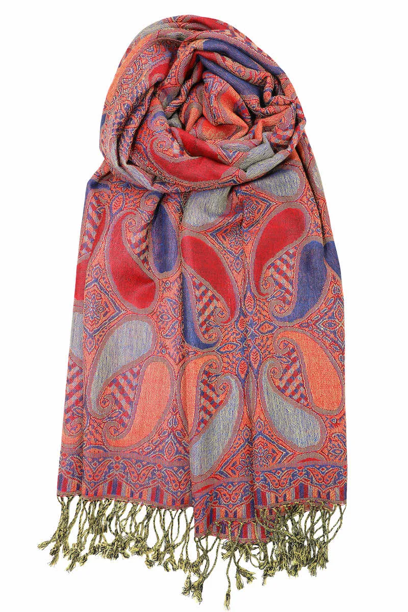 Achillea Multi Color Paisley Pashmina Double Layered Shawl Wrap Scarf