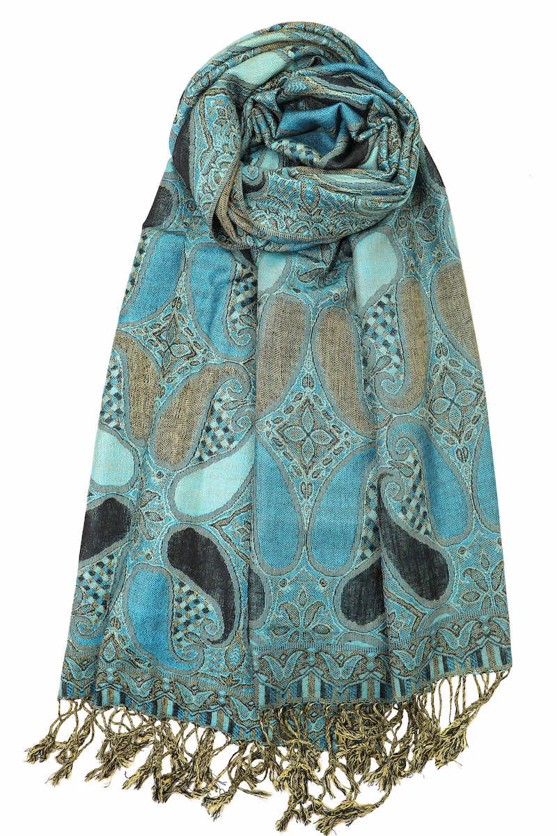 Achillea Multi Color Paisley Pashmina Double Layered Shawl Wrap Scarf