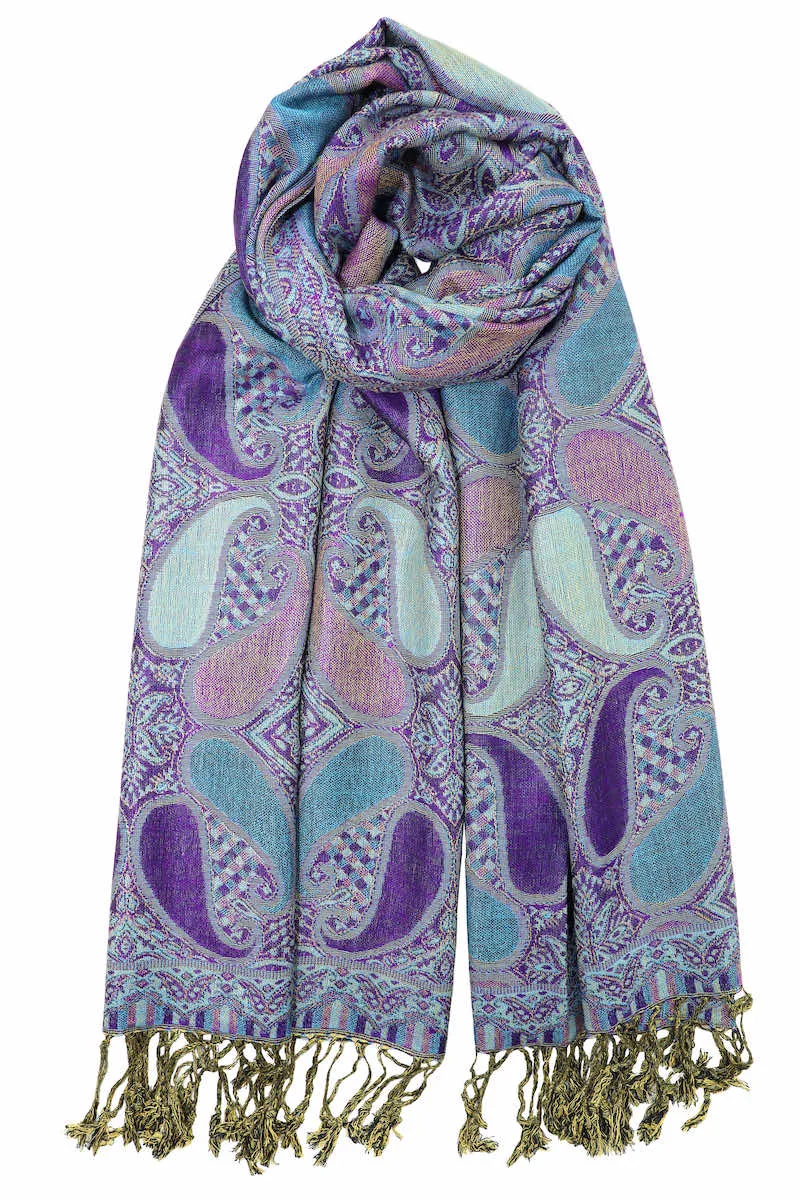 Achillea Multi Color Paisley Pashmina Double Layered Shawl Wrap Scarf