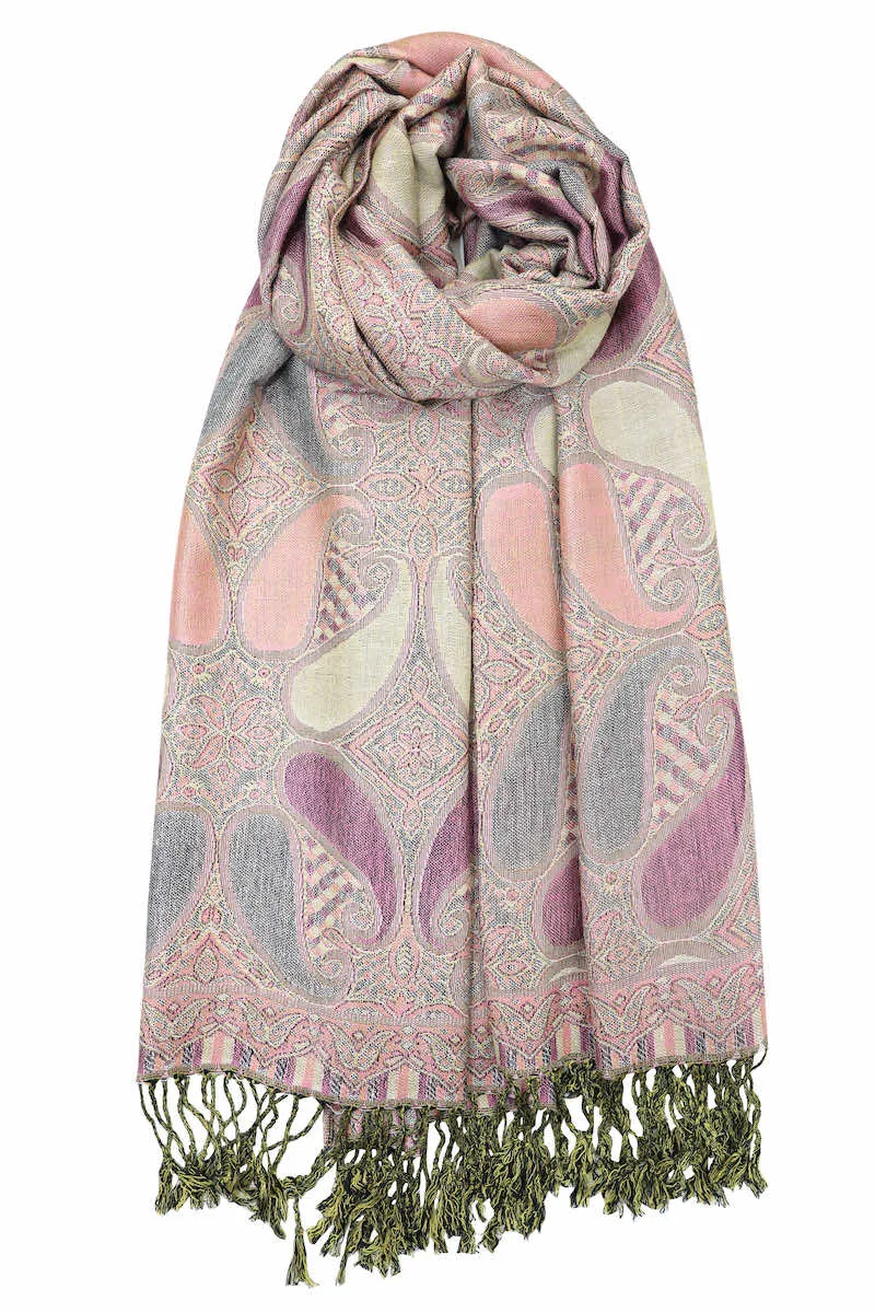 Achillea Multi Color Paisley Pashmina Double Layered Shawl Wrap Scarf