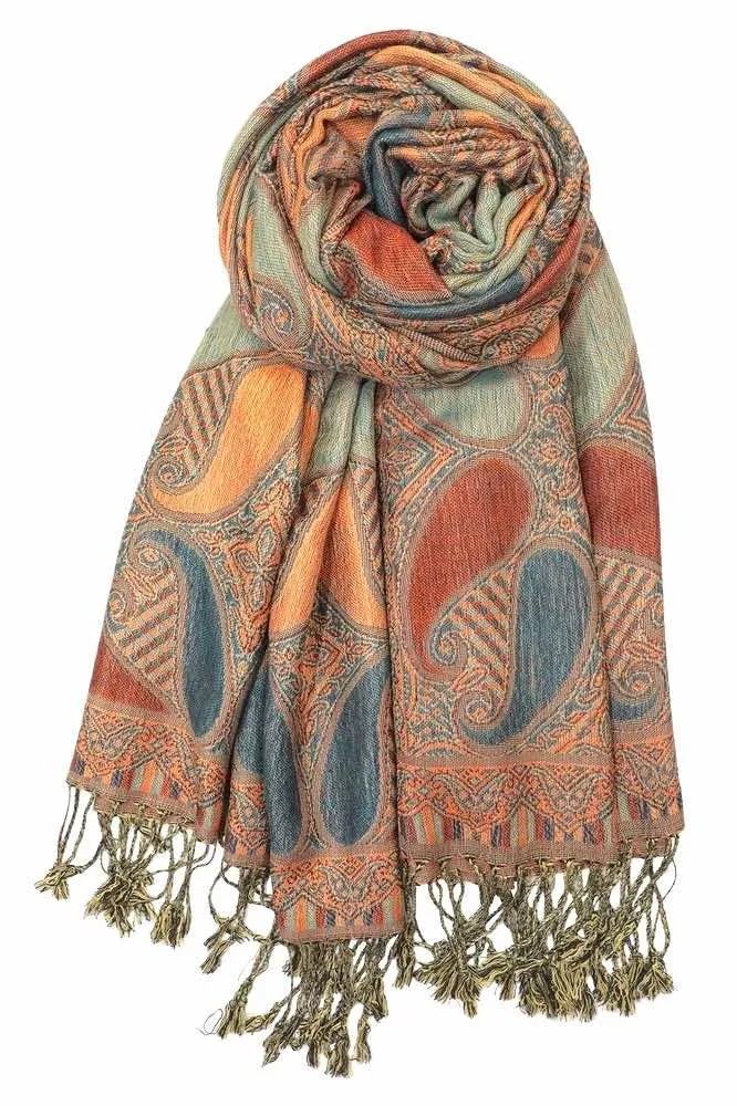 Achillea Multi Color Paisley Pashmina Double Layered Shawl Wrap Scarf