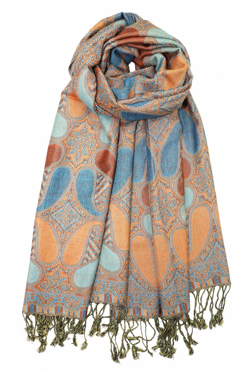 Achillea Multi Color Paisley Pashmina Double Layered Shawl Wrap Scarf