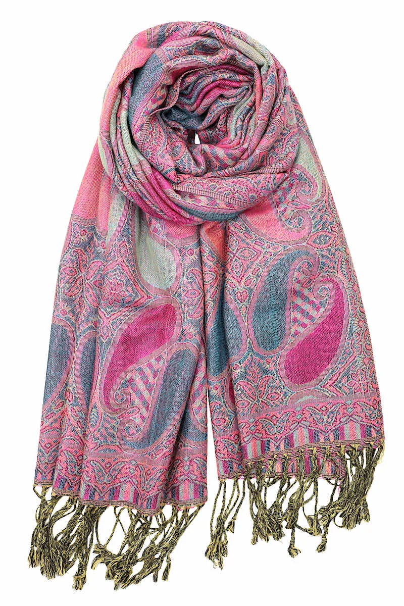 Achillea Multi Color Paisley Pashmina Double Layered Shawl Wrap Scarf