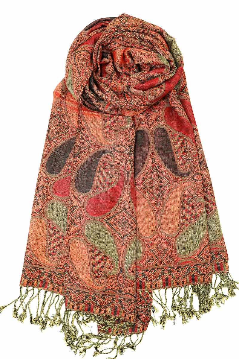 Achillea Multi Color Paisley Pashmina Double Layered Shawl Wrap Scarf