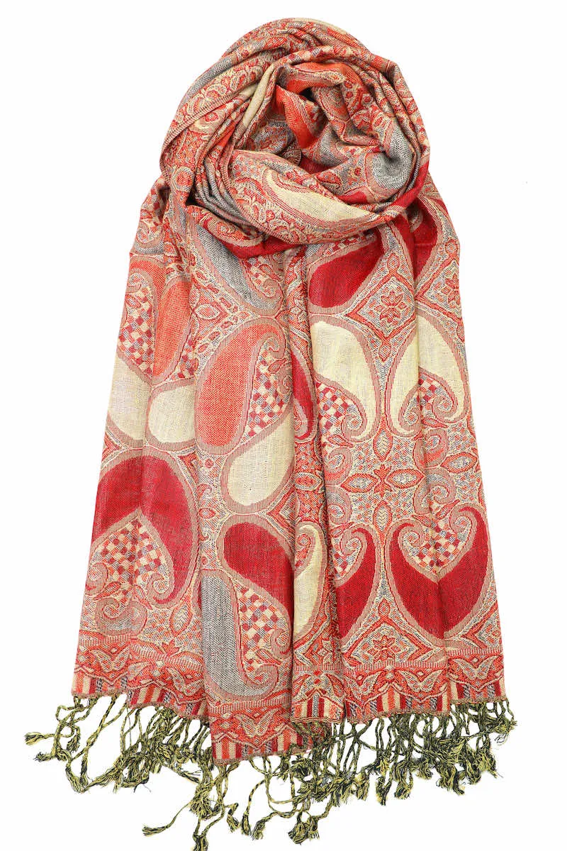 Achillea Multi Color Paisley Pashmina Double Layered Shawl Wrap Scarf