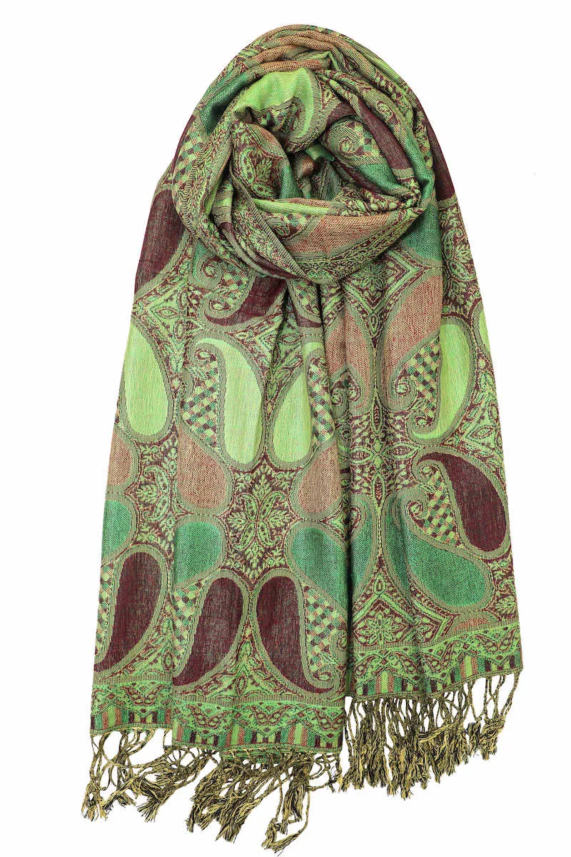 Achillea Multi Color Paisley Pashmina Double Layered Shawl Wrap Scarf