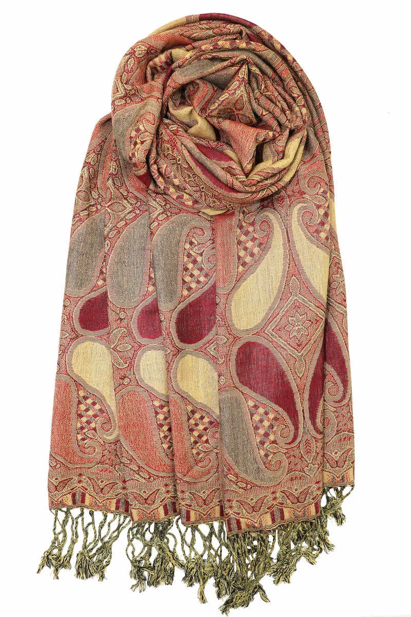 Achillea Multi Color Paisley Pashmina Double Layered Shawl Wrap Scarf