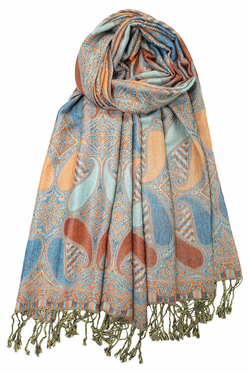 Achillea Multi Color Paisley Pashmina Double Layered Shawl Wrap Scarf