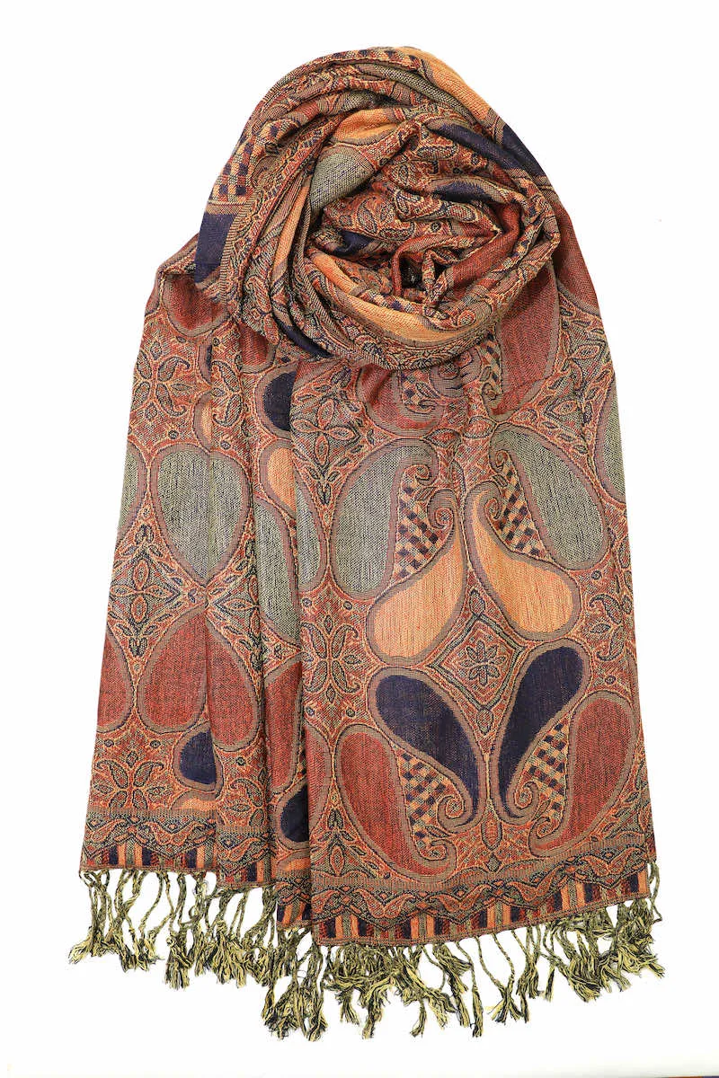 Achillea Multi Color Paisley Pashmina Double Layered Shawl Wrap Scarf