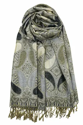 Achillea Paisley Pattern Sparkling Metallic Pashmina Shawl Wrap Scarf