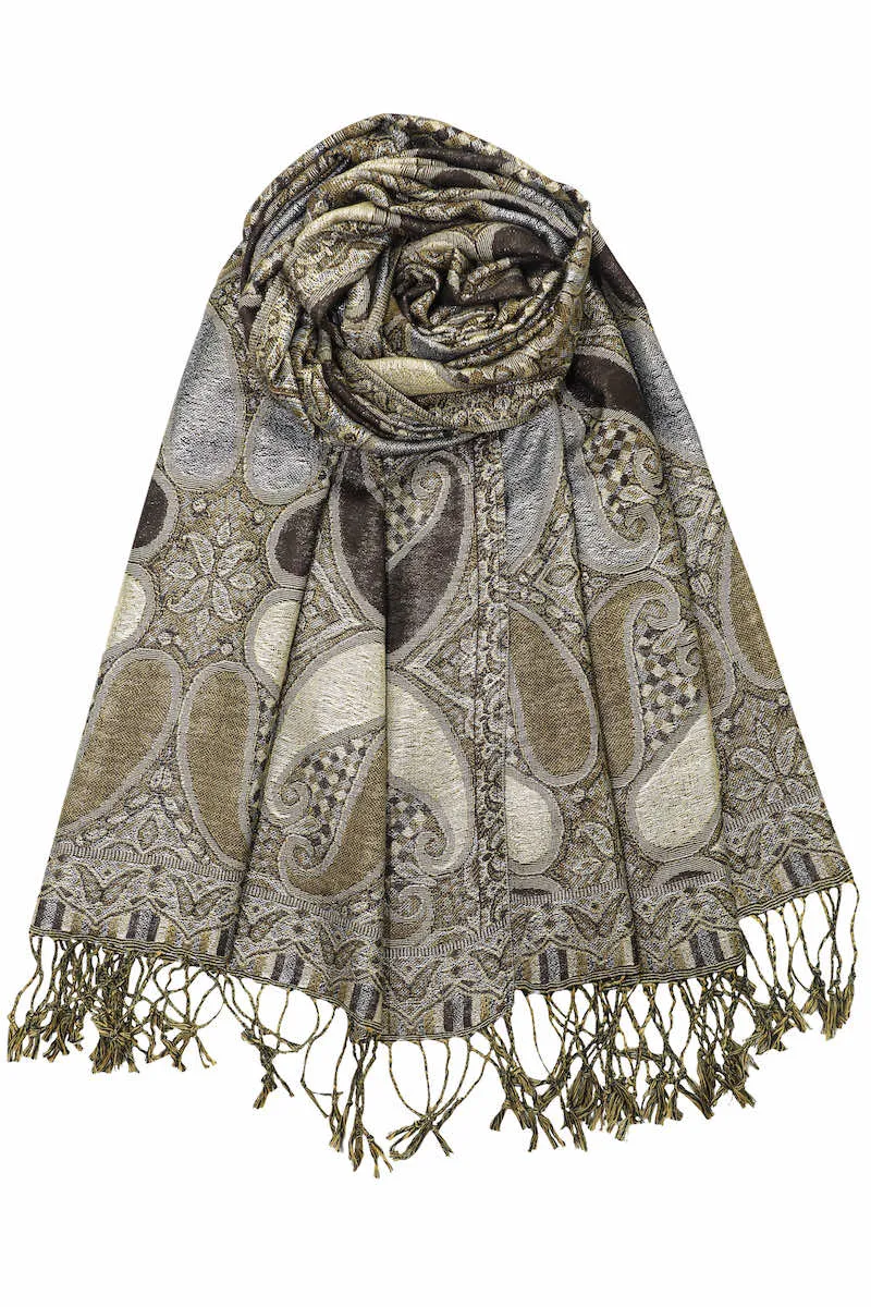 Achillea Paisley Pattern Sparkling Metallic Pashmina Shawl Wrap Scarf