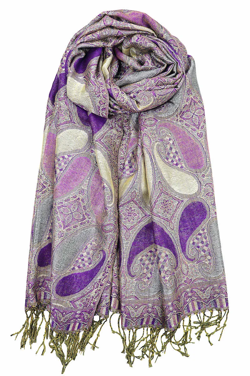 Achillea Paisley Pattern Sparkling Metallic Pashmina Shawl Wrap Scarf