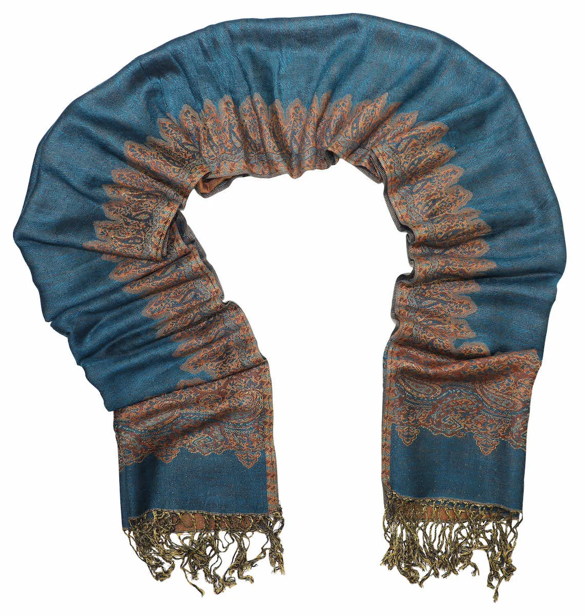 Achillea Teal Border Pashmina Shawl Wrap Scarf