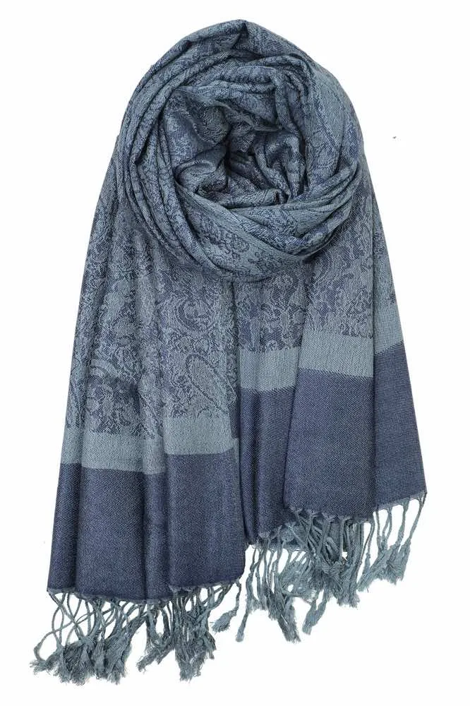 Achillea Two Tone Vintage Jacquard Paisley Pashmina Scarf