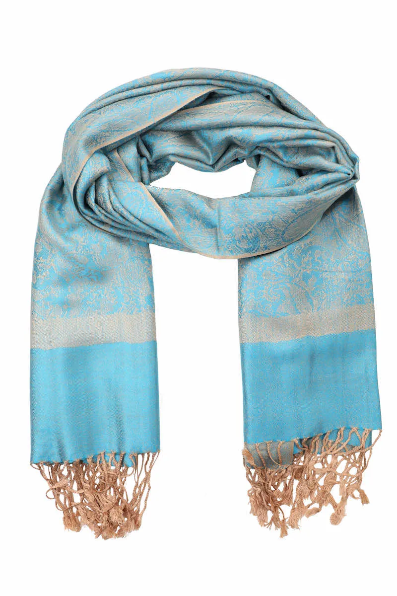 Achillea Two Tone Vintage Jacquard Paisley Pashmina Scarf