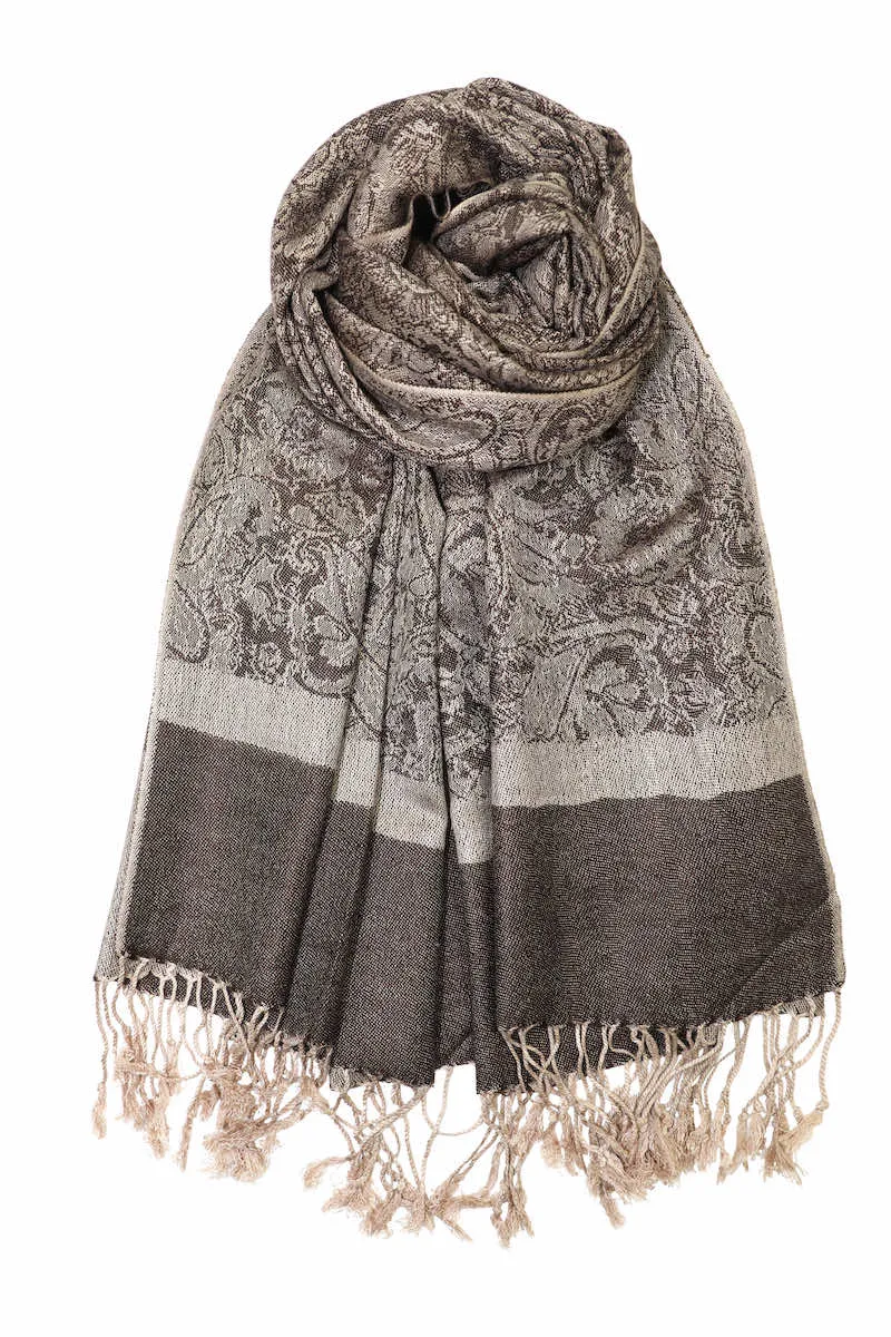 Achillea Two Tone Vintage Jacquard Paisley Pashmina Scarf