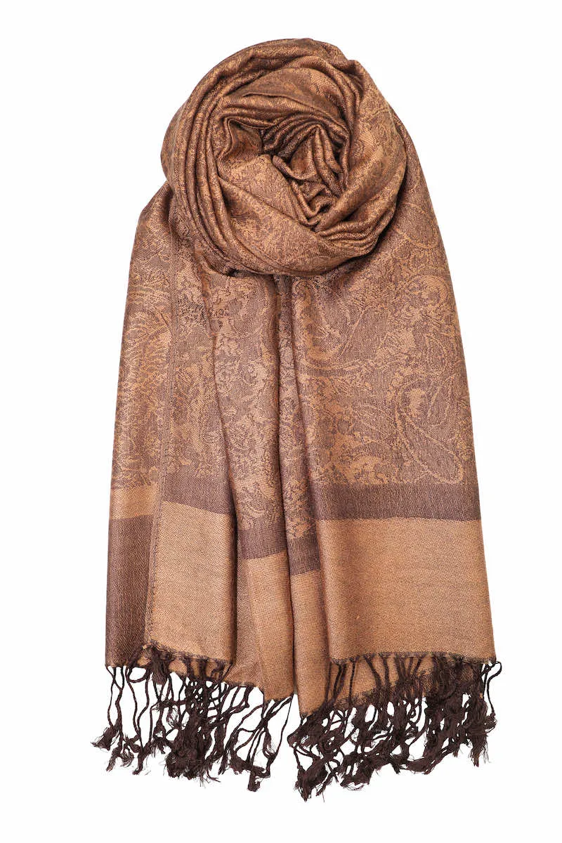 Achillea Two Tone Vintage Jacquard Paisley Pashmina Scarf