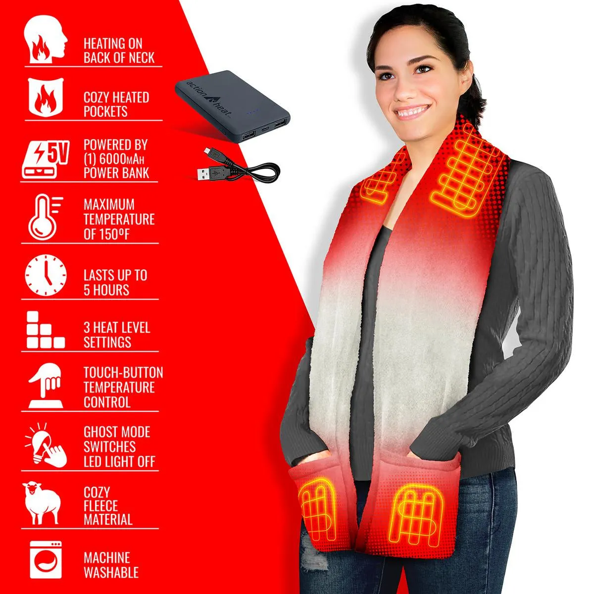 ActionHeat 5V Battery Heated Fleece Scarf