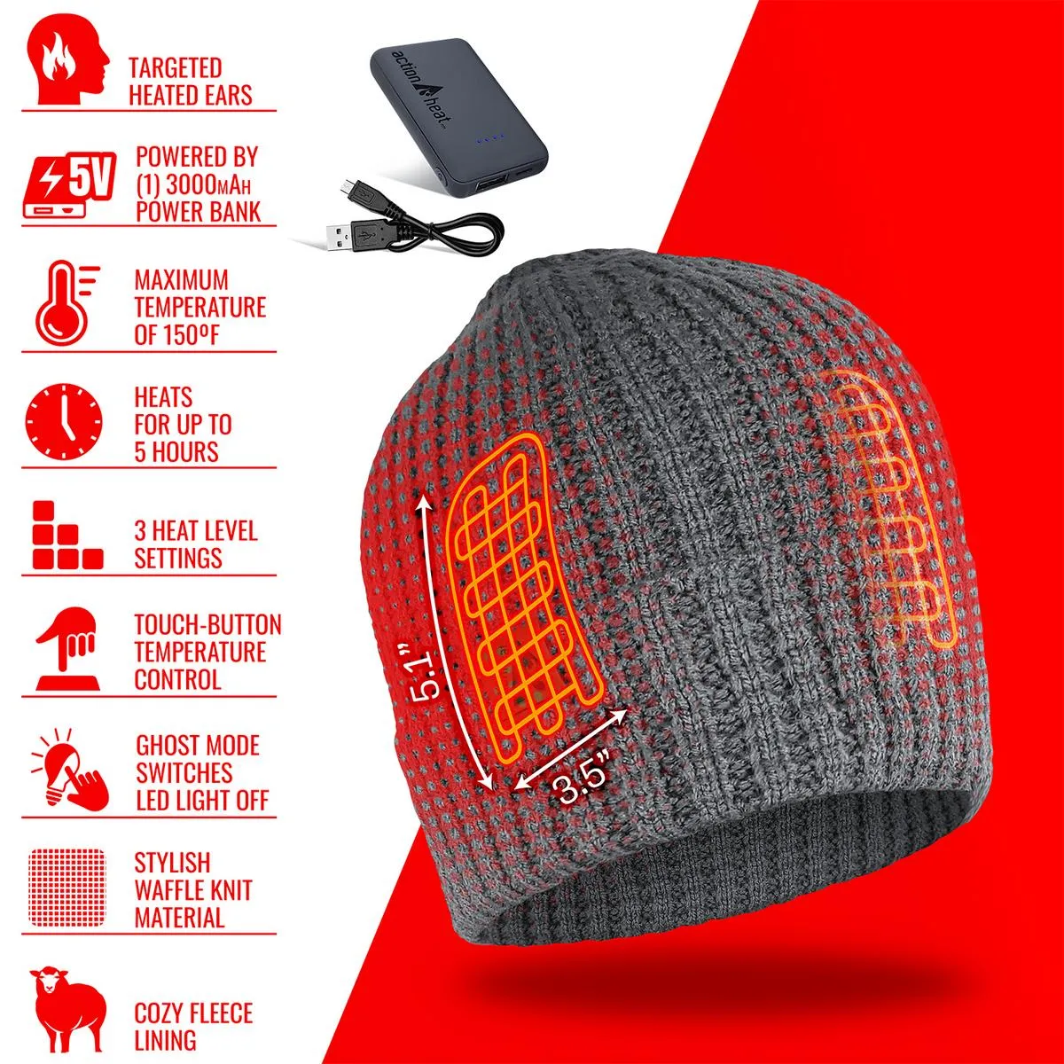 ActionHeat 5V Battery Heated Waffle Knit Hat