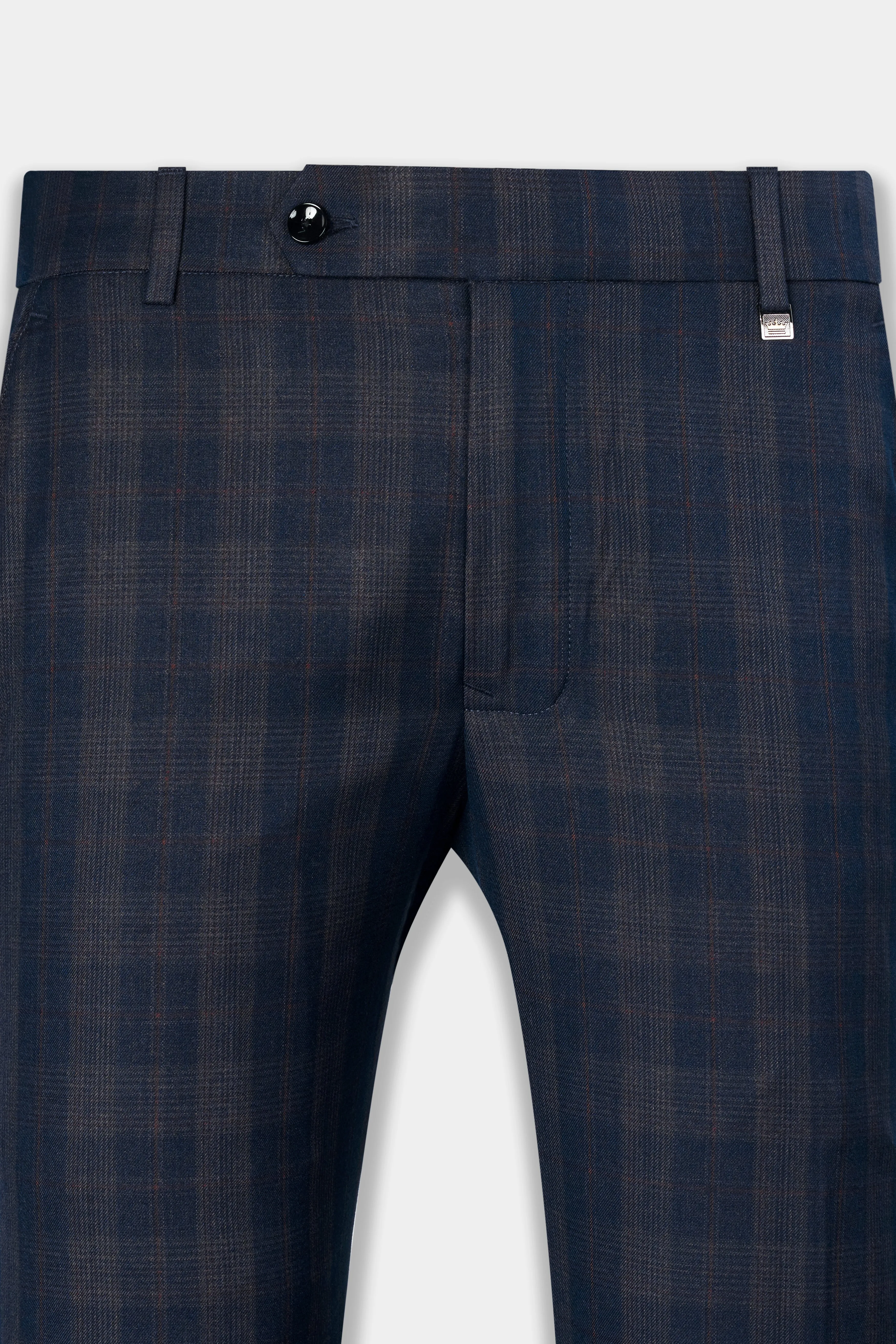 Admiral Blue and Cinereous Brown Plaid Wool Rich Cross Placket Bandhgala Suit