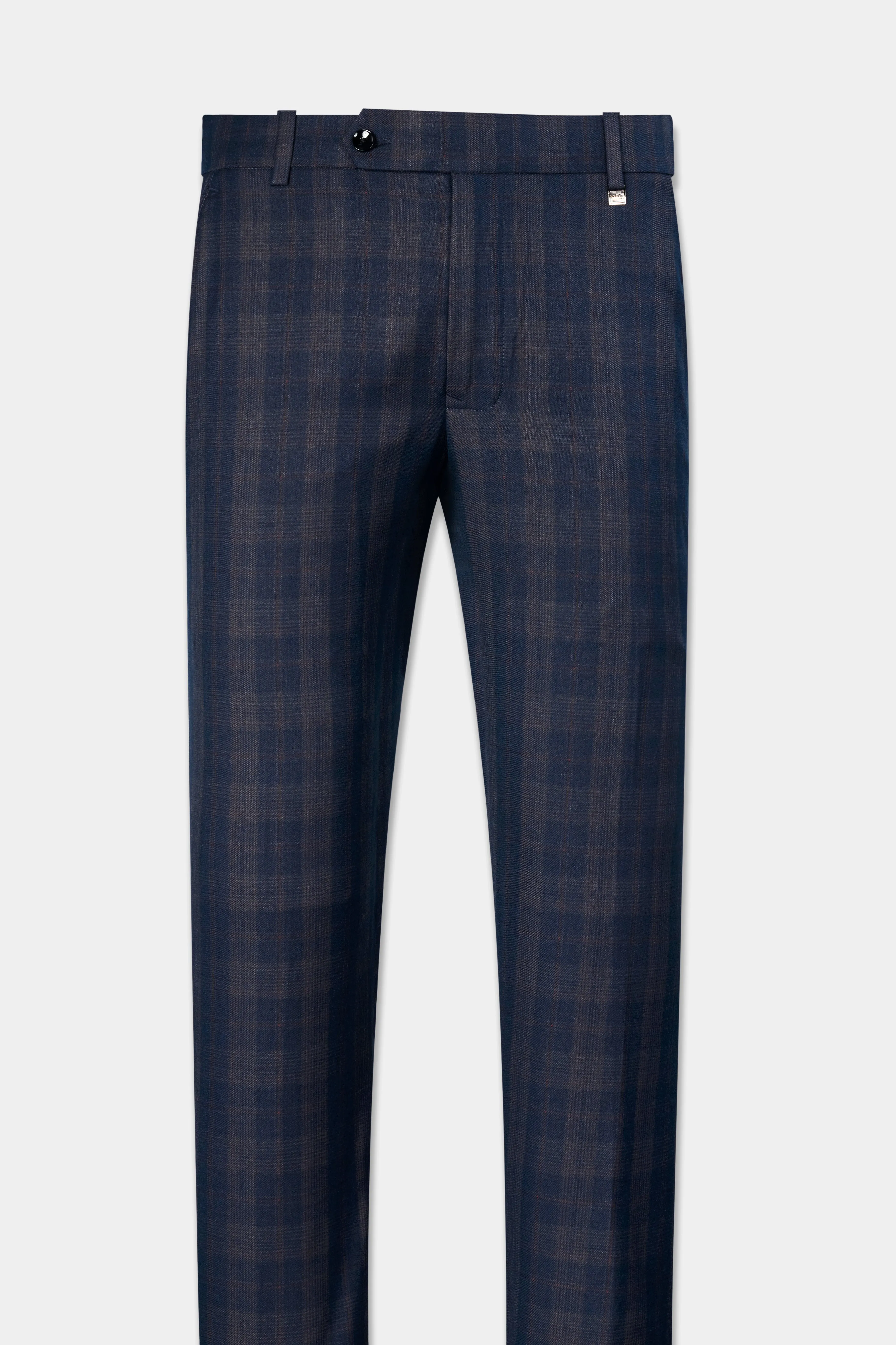 Admiral Blue and Cinereous Brown Plaid Wool Rich Cross Placket Bandhgala Suit