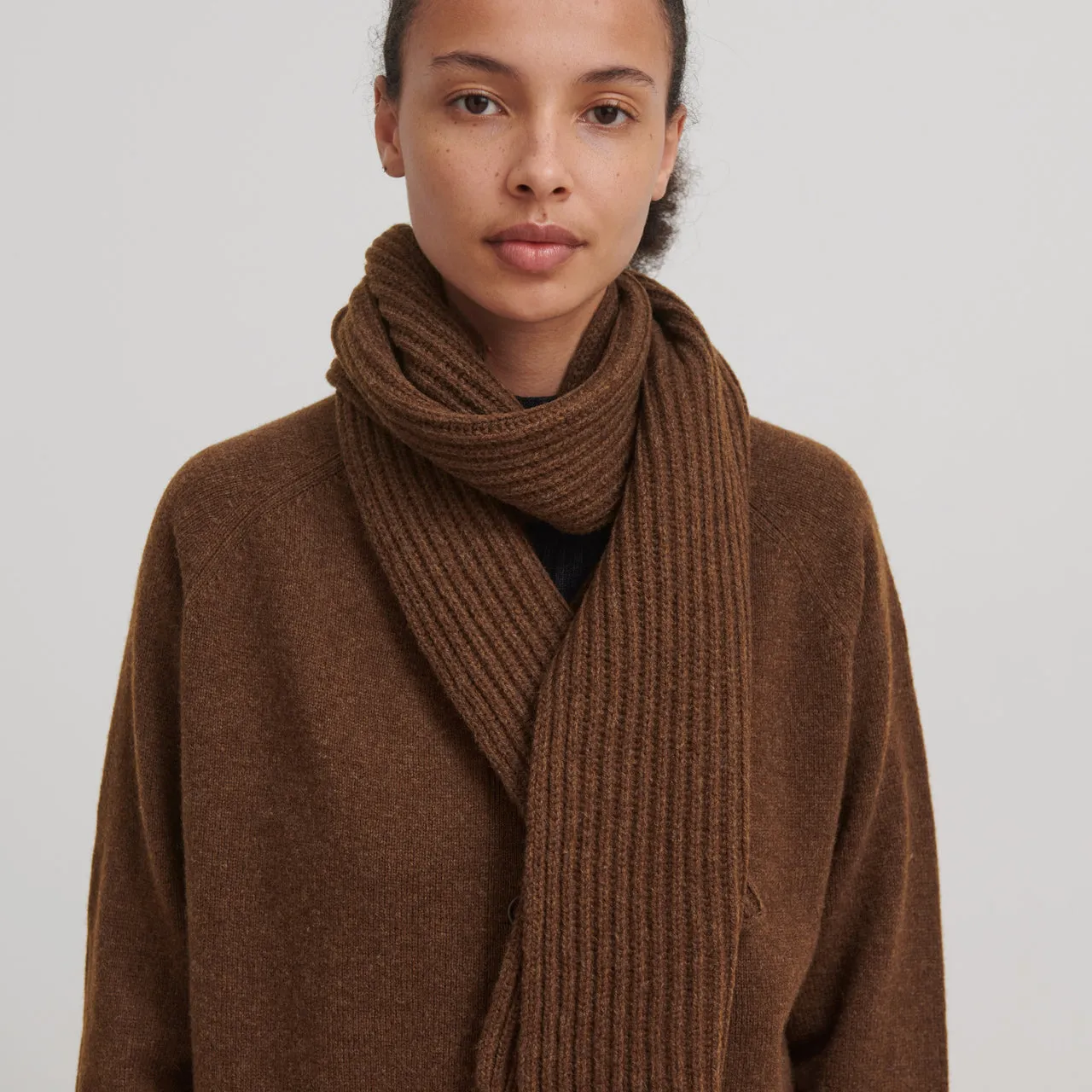 Adults Rib Scarf - 100% Lambswool - Amber