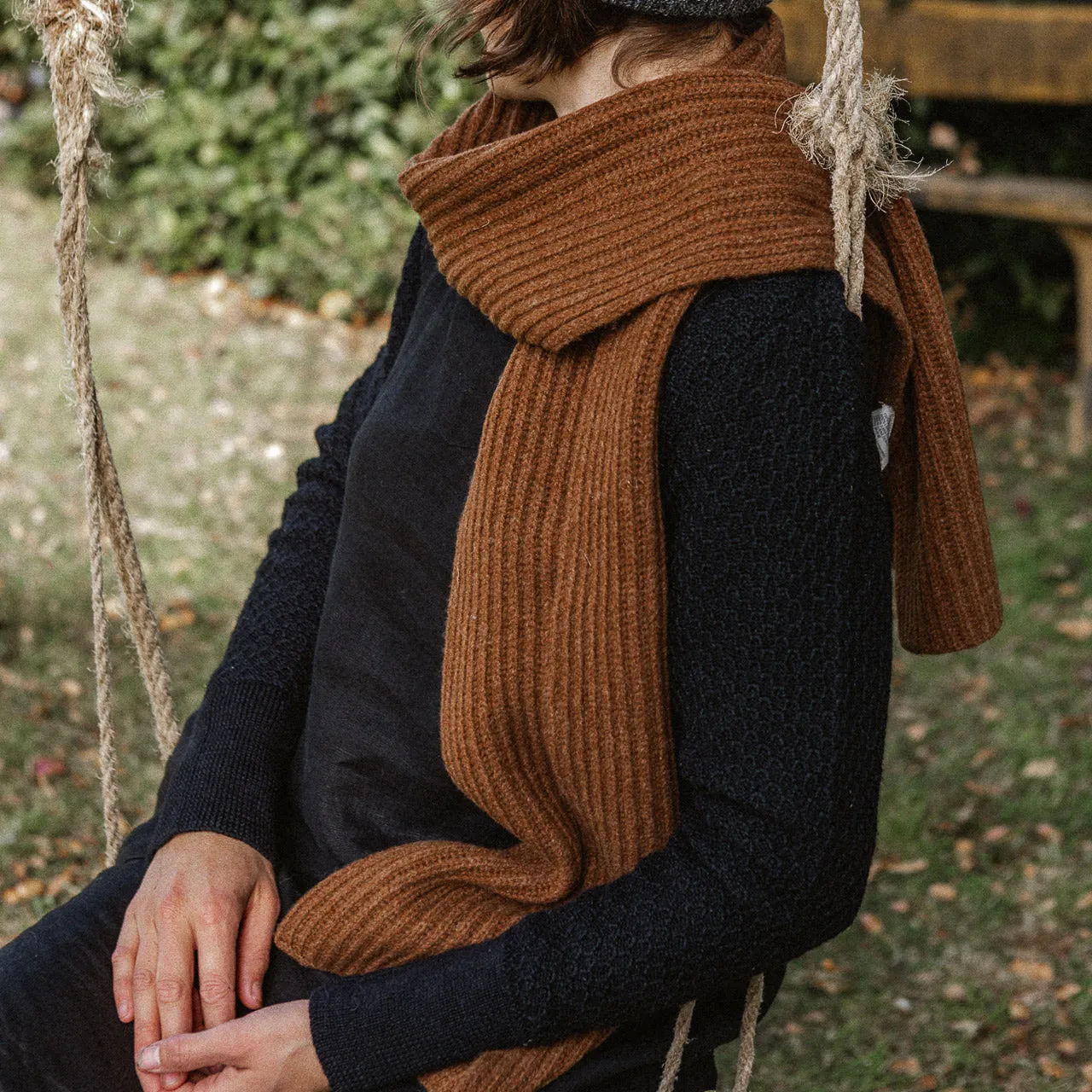 Adults Rib Scarf - 100% Lambswool - Amber