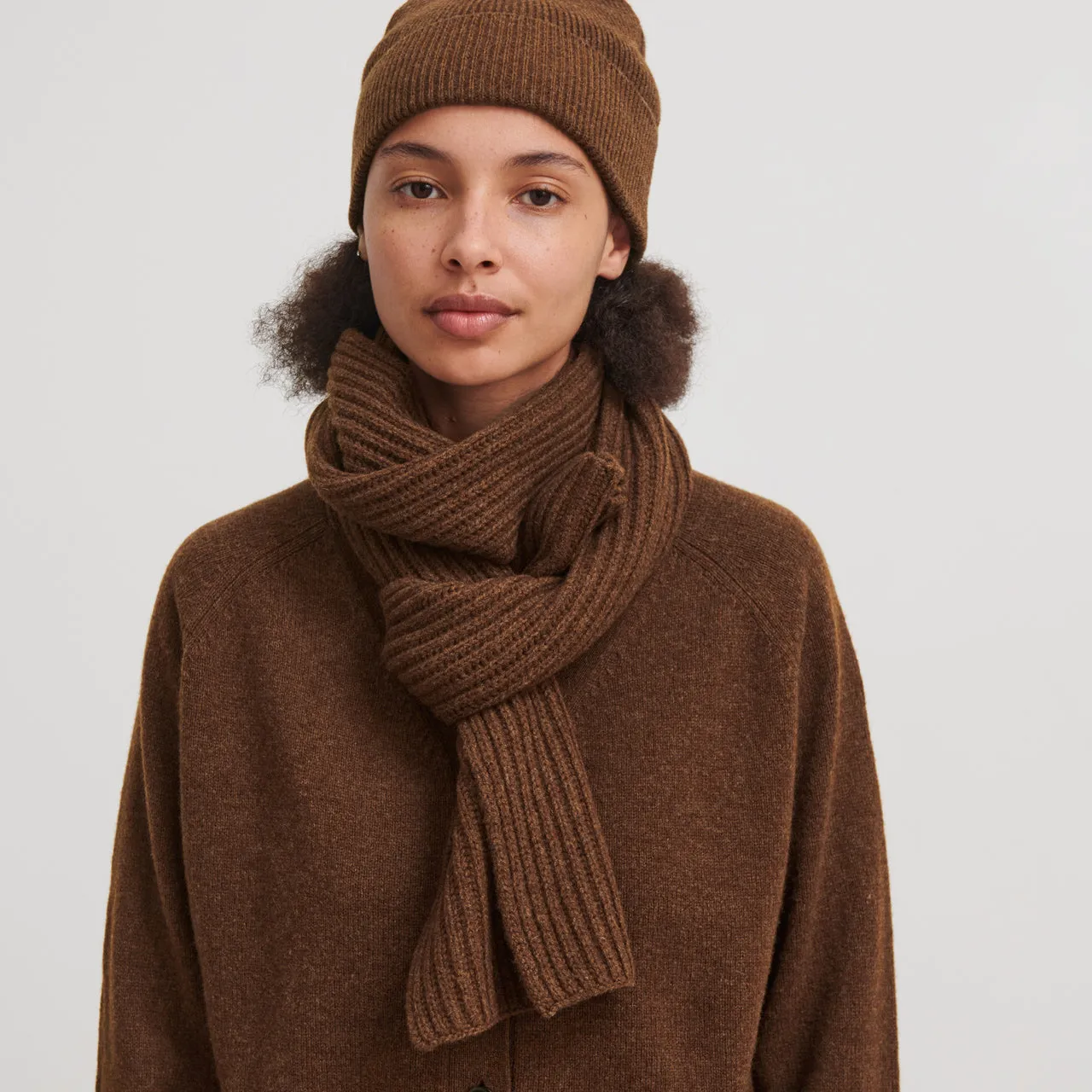 Adults Rib Scarf - 100% Lambswool - Amber