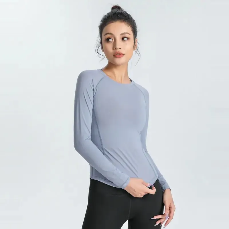 ALO yoga top cross-border slim slim skin-skin breathable elastic long-sleeved T-shirt sports running training fitness clothes