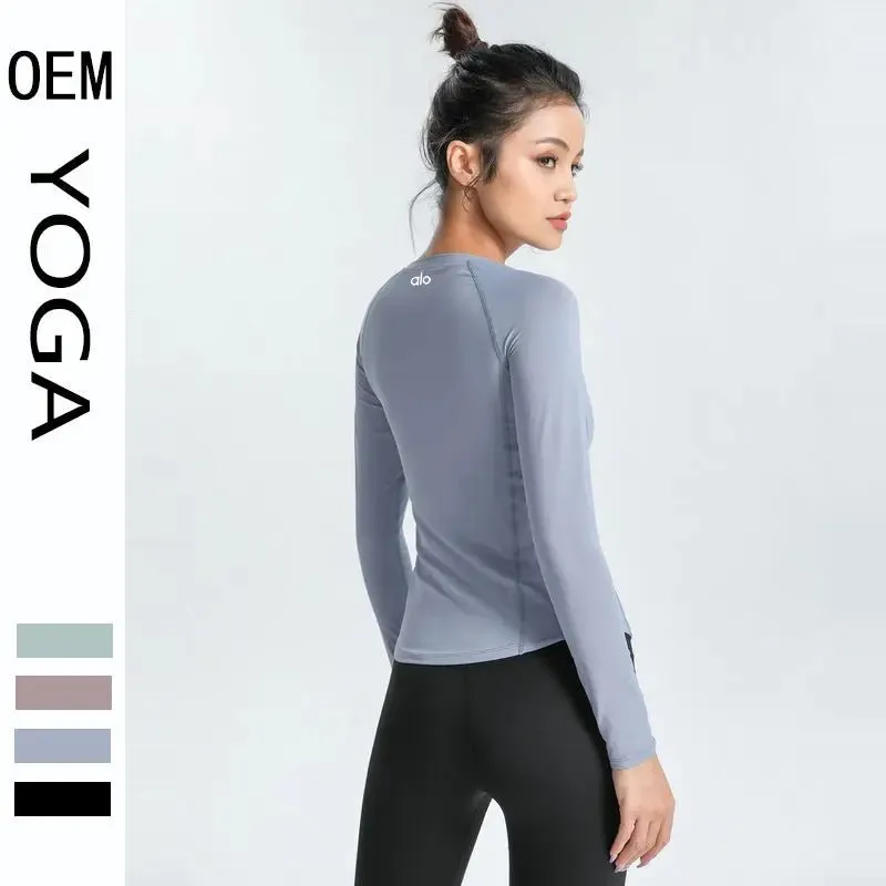 ALO yoga top cross-border slim slim skin-skin breathable elastic long-sleeved T-shirt sports running training fitness clothes