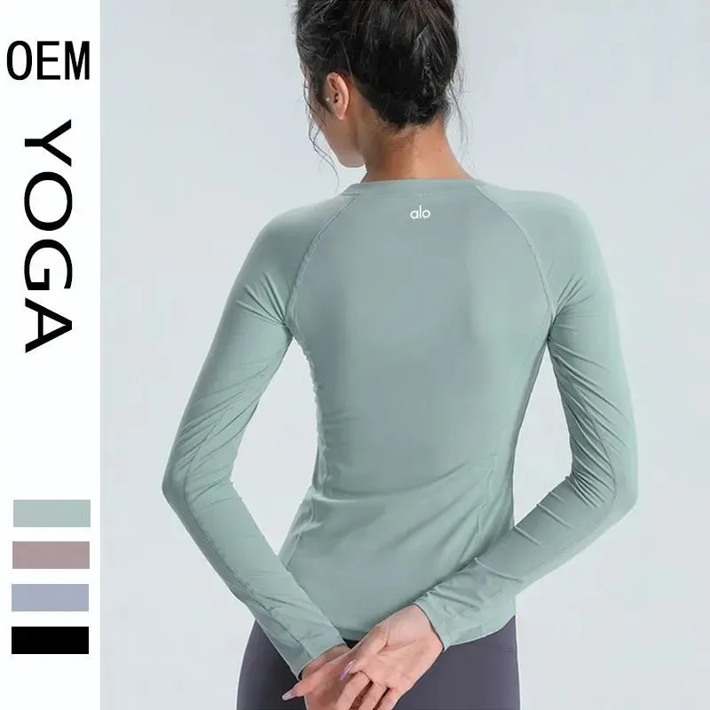 ALO yoga top cross-border slim slim skin-skin breathable elastic long-sleeved T-shirt sports running training fitness clothes