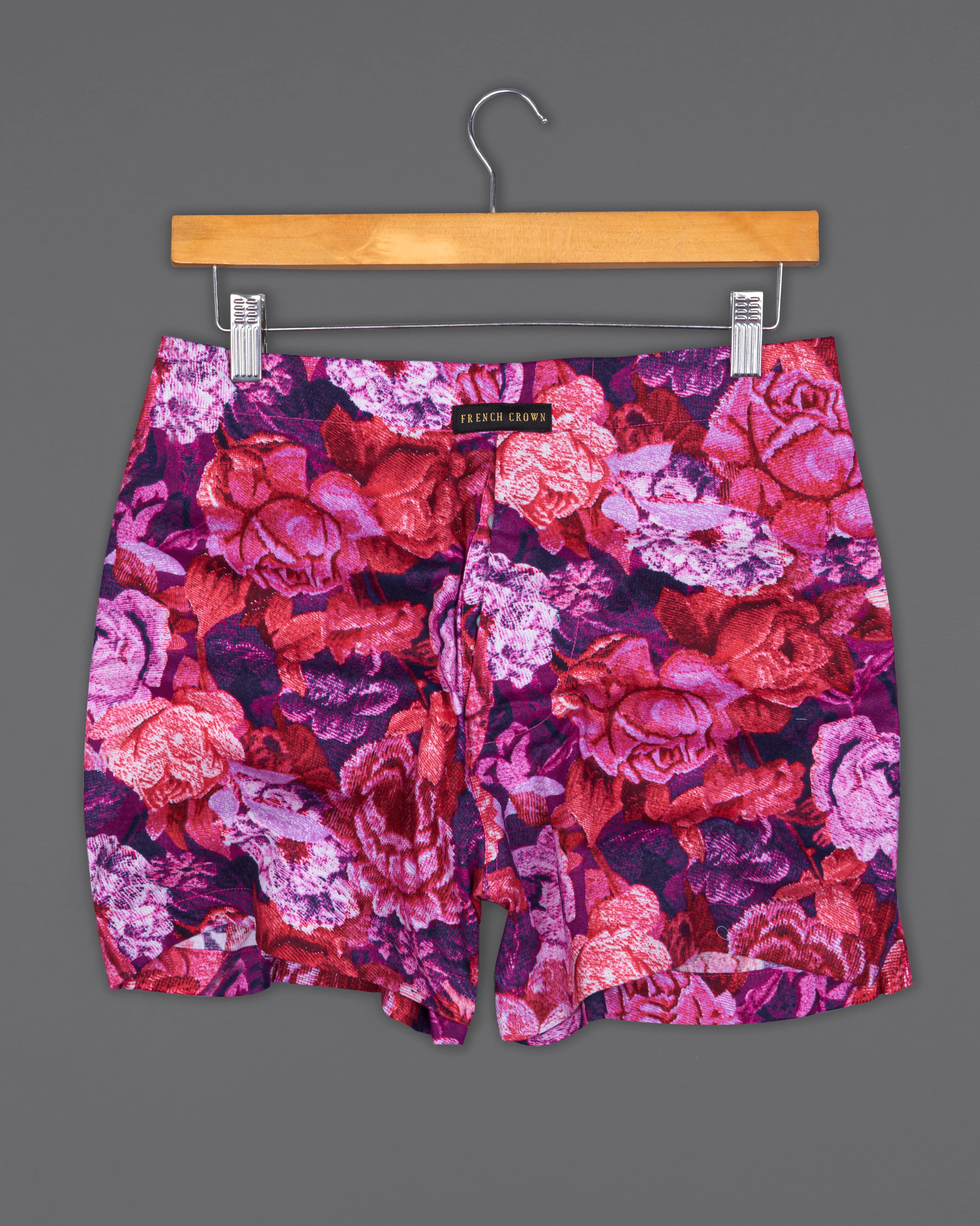 Bastille Purple with Deep Cerise Pink Rose Printed Twill Premium Cotton Boxer